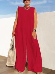 Solid Color Sleeveless Wide Leg Jumpsuits