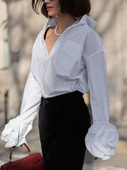 Fashion Flower Long Sleeve Loose Casual Blouse