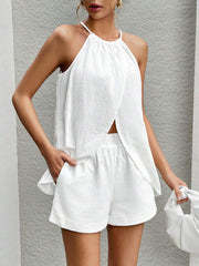 Casual Cut Out Sleeveless Cardigan Shorts Sets