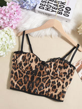 Sexy Leopard Print Sequin Crop Straps Top