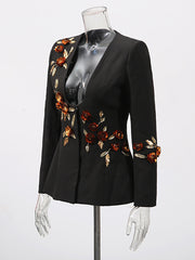 Fashion U Neck Appliques Slim Blazer