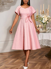 Elegant Jacquard Puff Sleeve Party Evening Dress