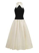 Elegant Halterneck Contrast Color A-Line Maxi Dress