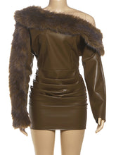 Sexy Faux-Fur Combo Faux-Leather Dress
