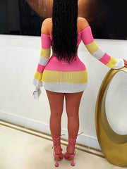 Fashion Knit Hearts Crop Tops Skirt Sets