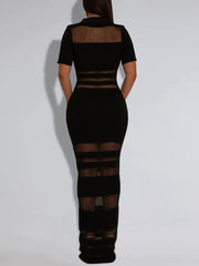 Sexy See-Through Striped Sheer Party Club Maxi Dress