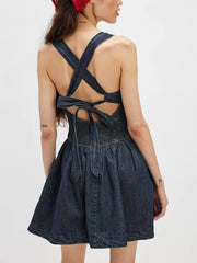 Fashion Backless Lace-up Denim Mini Dress