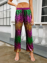 Casual Glitter Bling Sequins Drawstring Waist Pants
