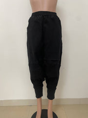 Elastic Waist Reversible Multi-pocket Loose Harem Jeans