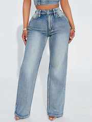 Casual Rhinestone Embellished Straight Leg Jeans