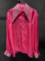 Fashion Crystal Collar Loose Casual Shirt