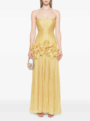 Fashion Strapless Ruffle Slim Maxi Dress