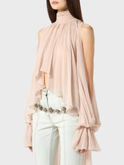 Elegant Mesh Off Shoulder Asymmetric Blouse