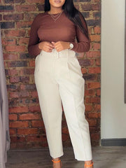 Elegant High Waist Straight Pants With Belt