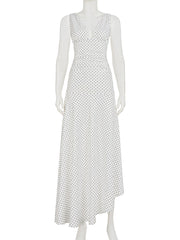 V neck Sleeveless Polka Dot Vacation Maxi Dress