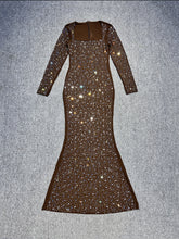 Sheer Rhinestone Long Sleeve Evening Gown