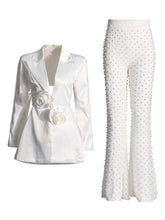 Sexy Hollow Out Pearl Embellished Blazer Set