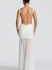 Elegant Sleeveless Backless Ruched Maxi Dress