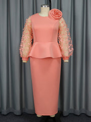 Patchwork 3D Butterfly Mesh Floral Puff Sleeve Dress