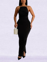 Faux Pearl Backless Slim Fit Maxi Dress