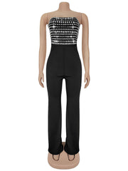 Fashion Rhinestone Slim Strapless Jumpsuit