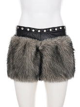 PU Leather Patchwork Eyelets Low-rise Fuzzy Shorts