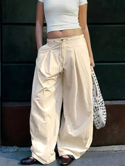 Fashion High Waist Drawstring Baggy Wide Leg Pants