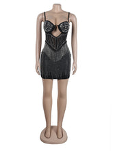 Sexy Rhinestone Hollow-out Bodycon Mini Dress