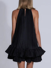Elegant Halter Ruffle Pleated Tiered Mini Dress