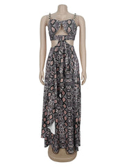 Sexy Strapless Hollow-out Snake Print Maxi Dress