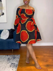 Off Shoulder Print A-line Dress