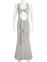 U-Neckline Twist Strap Low Waist Ruched Fishtail Dress