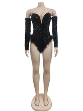 Sexy Sequin Off Shoulder Slim Feather Romper