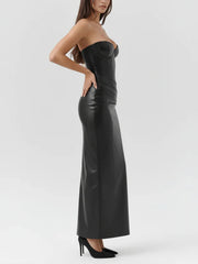 Sexy Corset Faux Leather Bandage Slim Gown