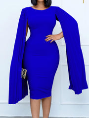Casual Solid Cape Sleeve Party Club Midi Dress