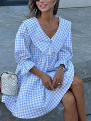 Casual V-neck Loose Plaid Dress