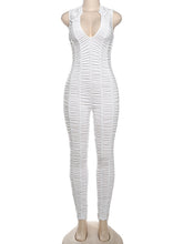 Sexy Solid Fold V Neck Skinny Jumpsuits