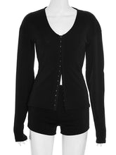 Fashion Tight Button V-neck Top Shorts Casual Set