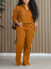 Casual Zipper Top Drawstring Pants Sports 2 Piece Set