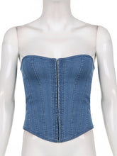 Sexy Denim Corset Strapless Crop Tube Top