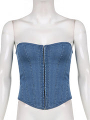 Sexy Denim Corset Strapless Crop Tube Top