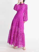 Elegant Floral Embroidered Hollow Ruffle Maxi Dress