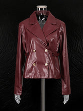 Fashion Lapel Slim Double Breasted PU Leather Jacket
