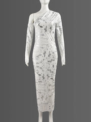 Sloping Shoulder Hollow out Sheer Mesh Bodycon Dress