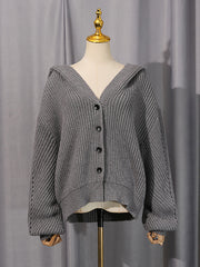 Fashion Loose Hooded Ribbed Cardigan