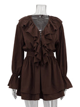 Fashion V Neck Ruffles Cinched Waist Mini Dress