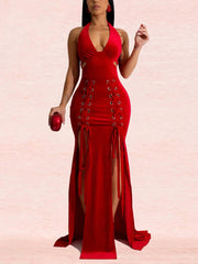 Sexy Sleeveless High Slit Hollow Out Elegant Party Dress