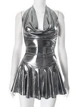 Sexy Backless Deep V Neck Halter Mini Dress