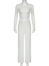 Casual Knit Crop Top Wide Leg Pants Two Piece Set