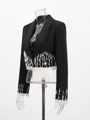 Fashion Rhinestone Fringe Design Cropped Blazer